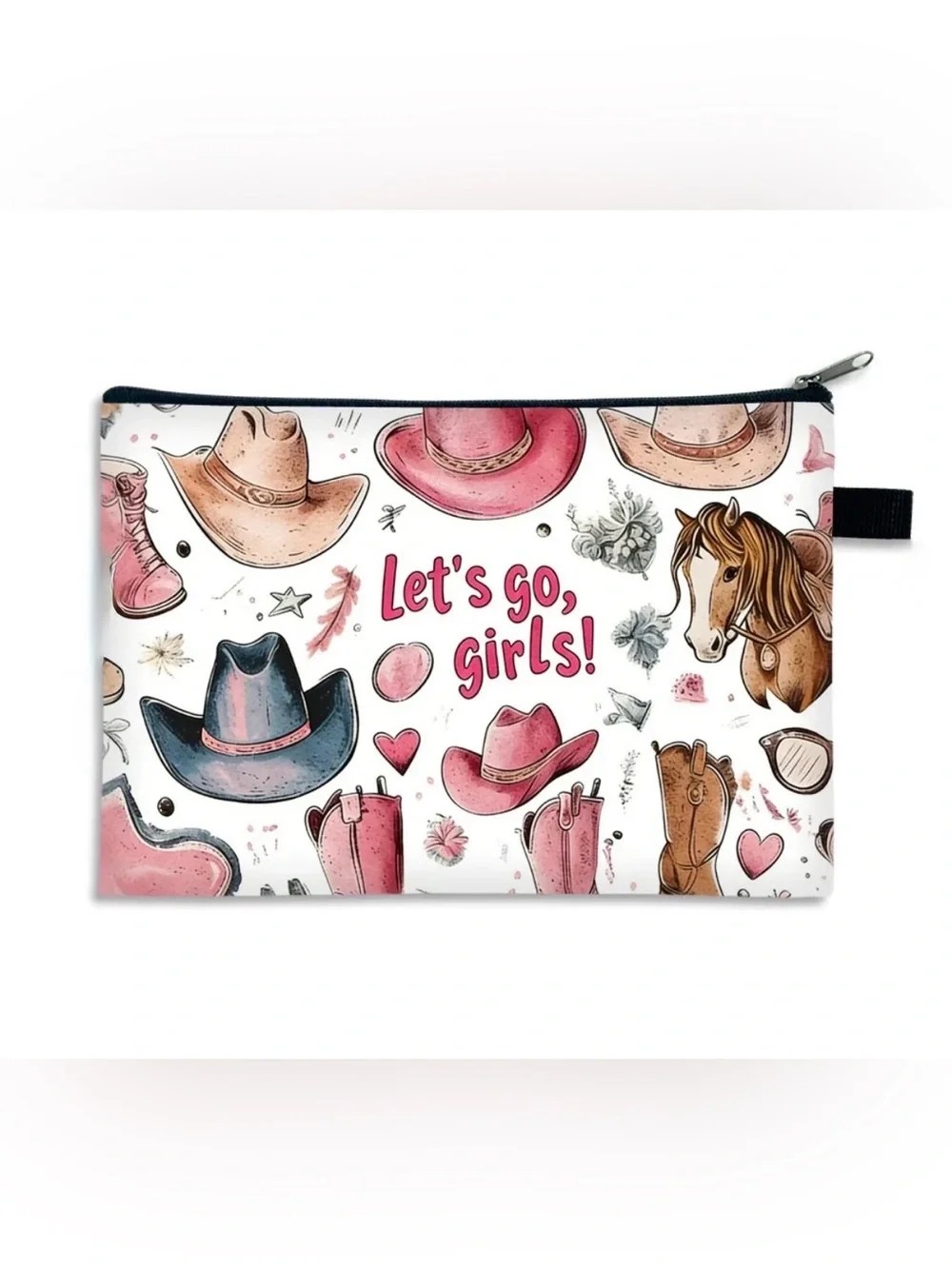 Western Pouch Cosmetic Bag “Let’s Go Girls!” Graphic